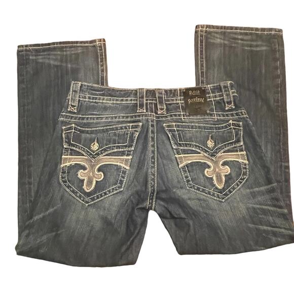 Rock Revival Jeans Mens 34 Casual Denim Embroided Distressed Boot Cut Pants - Picture 7 of 16